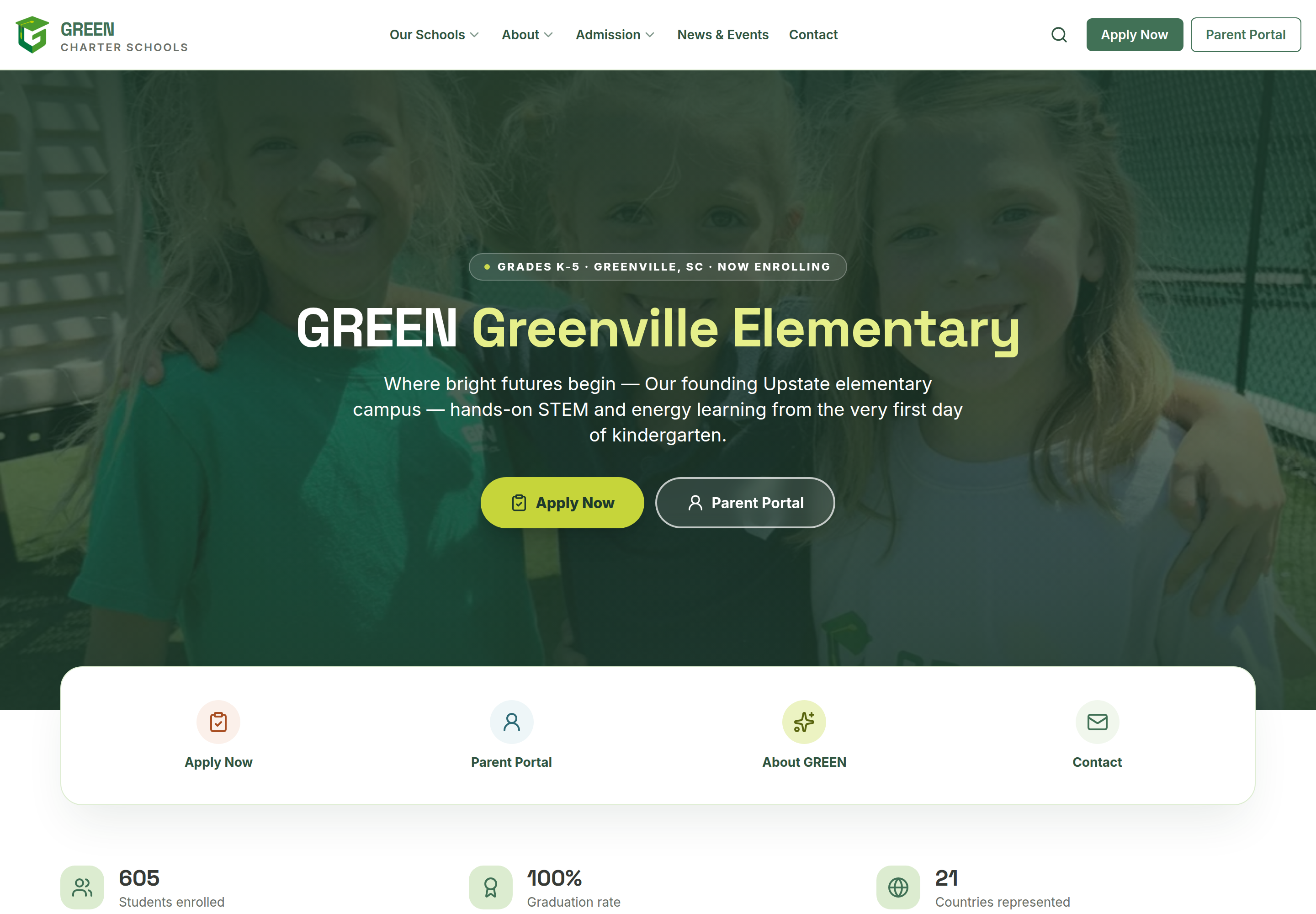 The Greenville Elementary campus site, rendered from the shared campus template.